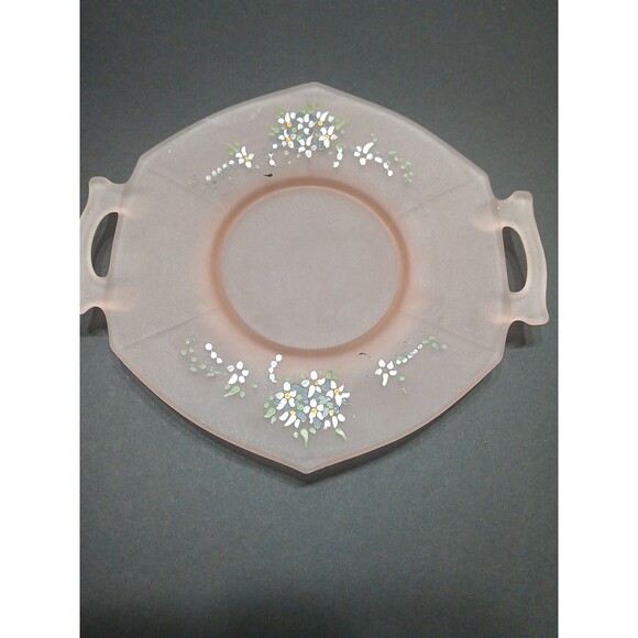 Frosted Pink Octagon Hand Painted Flowers 70s Dainty Cottage Tea Party Girly - Picture 1 of 6